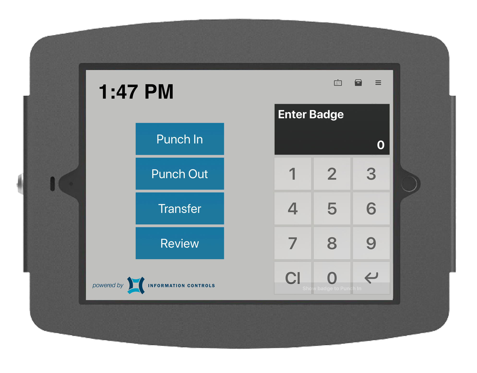 PIN Entry Time Clock - TimeTerminal PIN screen